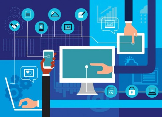 Hands using different digital devices for lots of functions